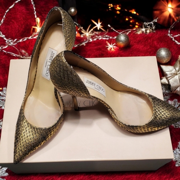 Jimmy Choo Shoes - 🔥Jimmy Choo Willis Gold Snakeskin d'Orsay Pumps Size 39 EUR/9 USA Made in Italy